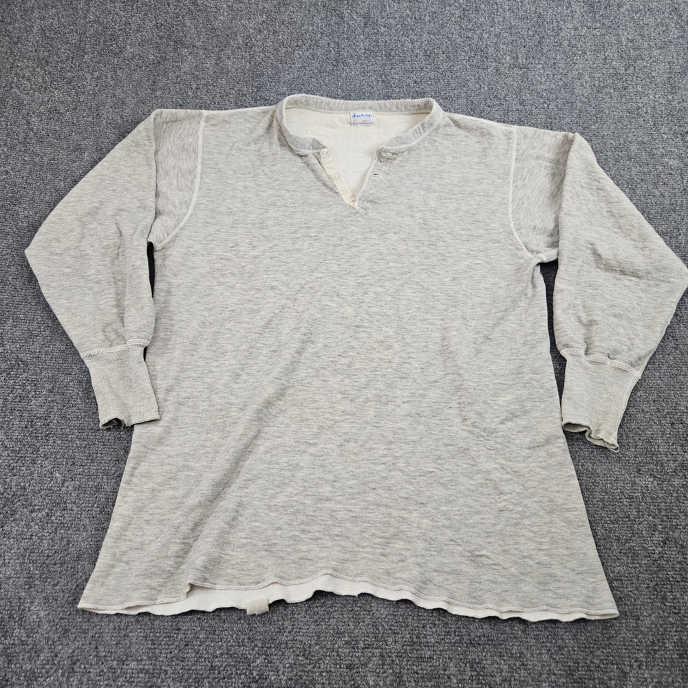 Duofold Henley Thermal Shirt Mens XL Gray Distressed Waffle Knit Vintage Grunge